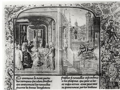 Froissart received at Orthez by Count Gaston de Foix, to whom he gives the letter from Guy de Blois, from Froissart